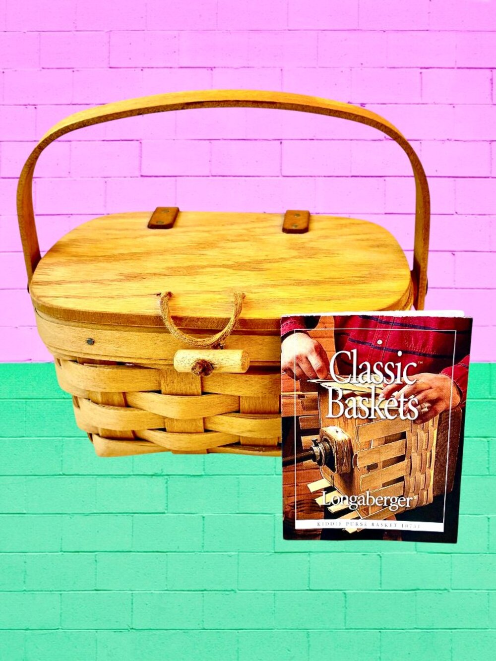 Longaberger 2002 Mini Picnic Basket Wood Lid Liner Swing Handle USA Pamphlet